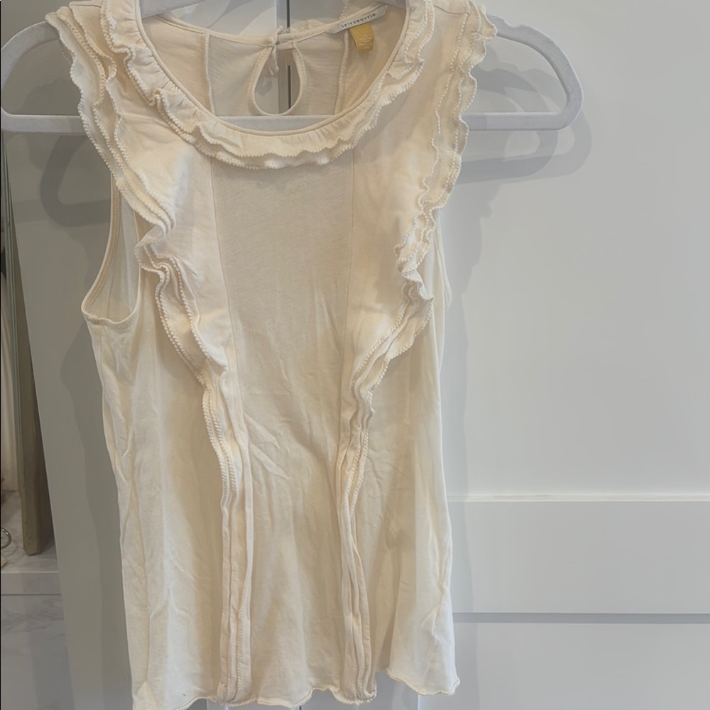 Leifsdottir Cream Ruffled Bib Collar Tank Top